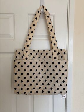 BAGGU Cream Canvas Tote with Black Polka Dots